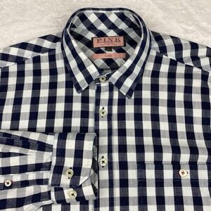 Thomas Pink Shirt Men's Large Blue/White Check Oxford Heavyweight Casual